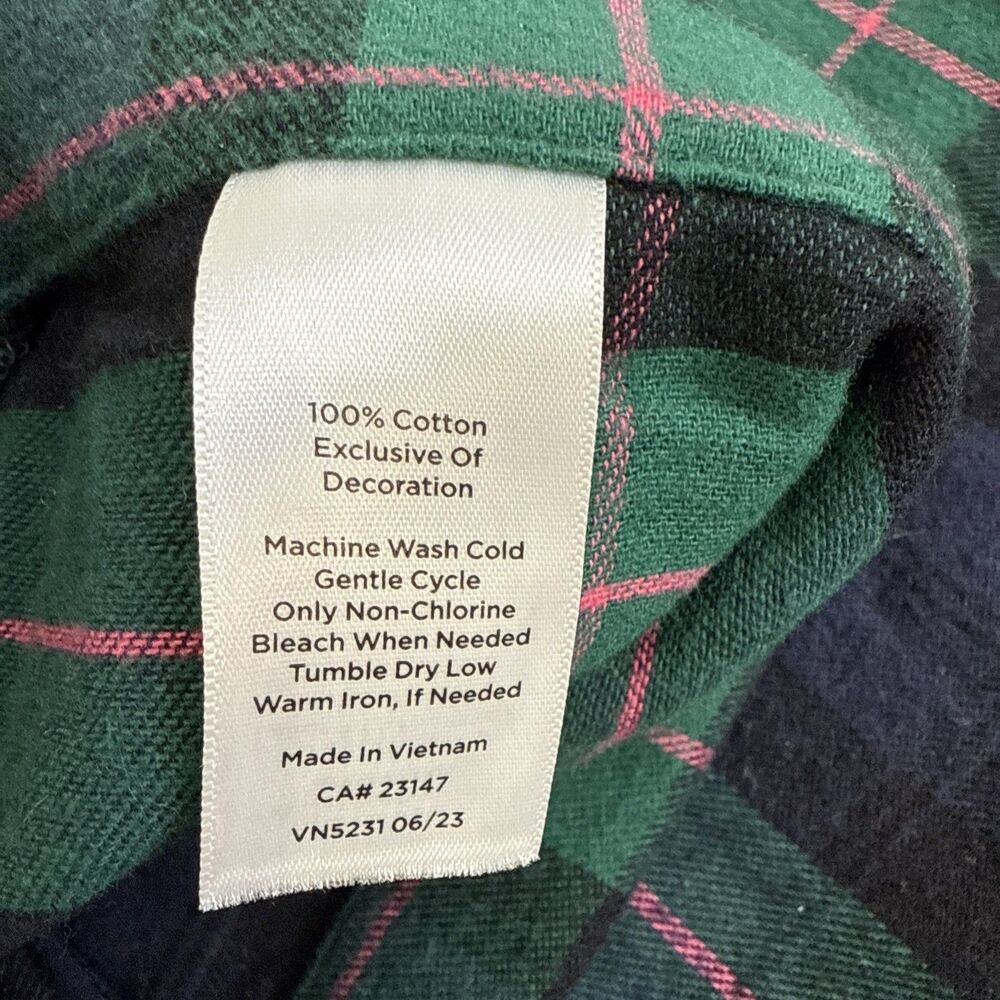 Talbots Green & Navy Plaid Pajama Set with Pink Piping - Picture 9 of 16
